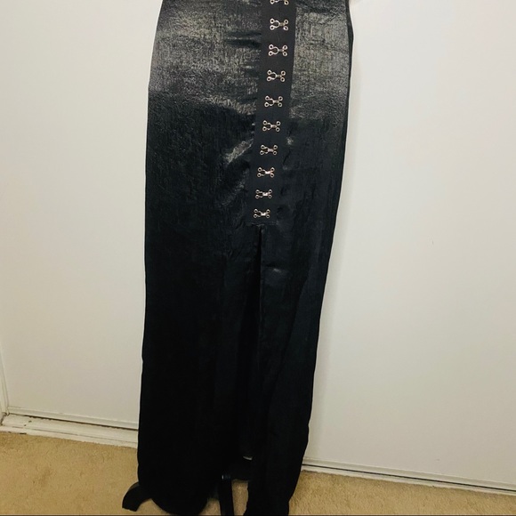 NEW Black Satin Slit Maxi Dress w/ Hook and eye - Picture 9 of 12